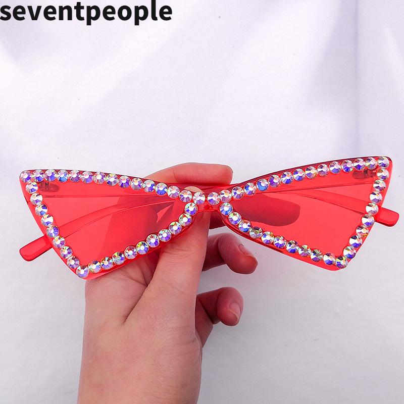 

Sunglasses 2021 Fashion Diamond Cat Eye Women Steampunk Small Cateye Rimless Sun Glasses Woman Rhinestone Triangle Eyewear