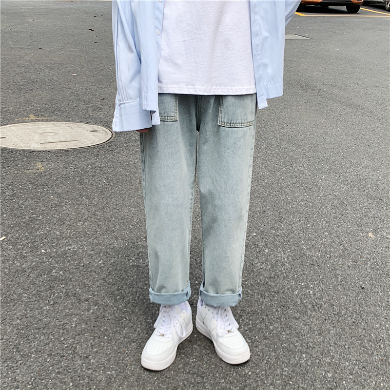 

2020 Fashion New for Straight Men Slacks Trend Tightly Knit Savage Retro Nostalgic Male Clothes Jeans, Sky blue