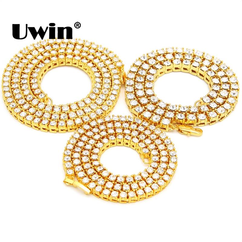 

Uwin Hiphop Choker Bling Iced Out Rhinestones Necklace For Men 3mm 4mm 5mm Width Silver/Black/Rose Gold/Gold 1 Row Tennis Chains