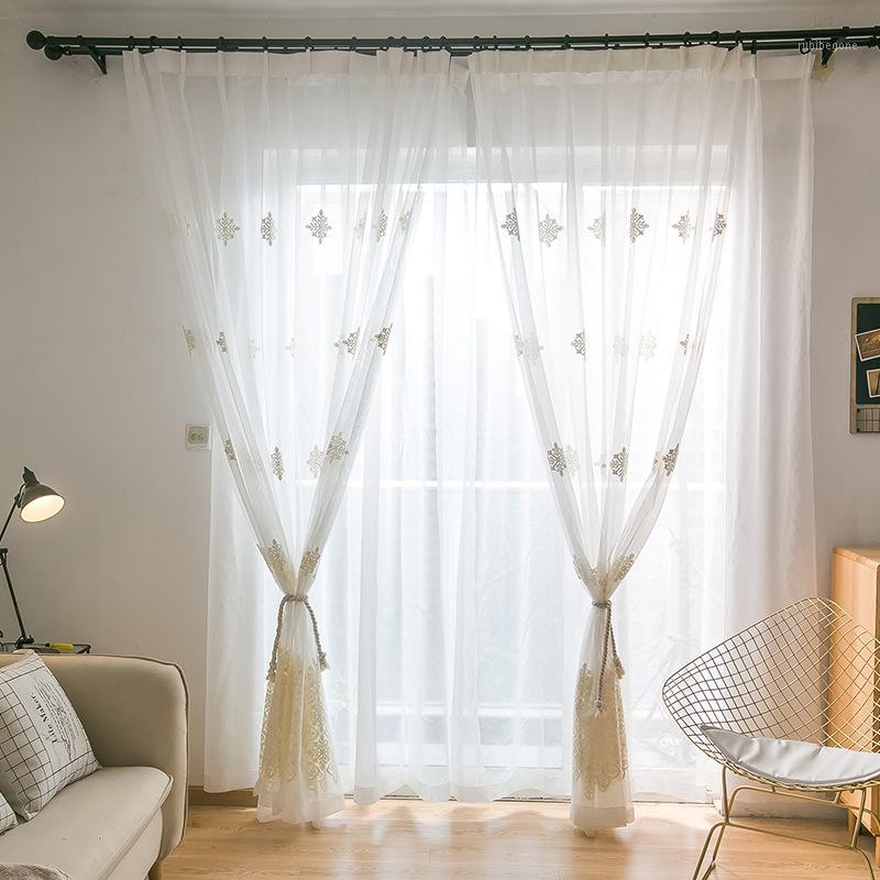 

Simple Modern Embroidery Translucent Tulles for Living Dining Room Bedroom.1, White