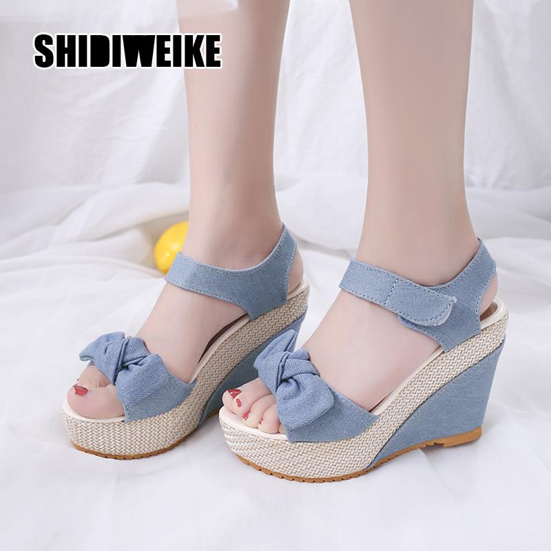 

New Wedges Shoes High Heels Casual Platform Fashion Sweet Bow Summer Women Shoes Woman Sandals vb045, Black