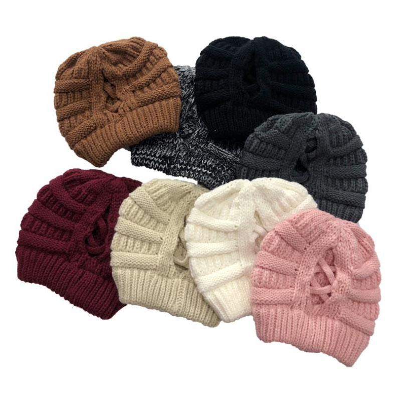 

New Cross Knitted Hat With Open Back For Ladies Wool Warm Hat Textile For Ladies Winter, White