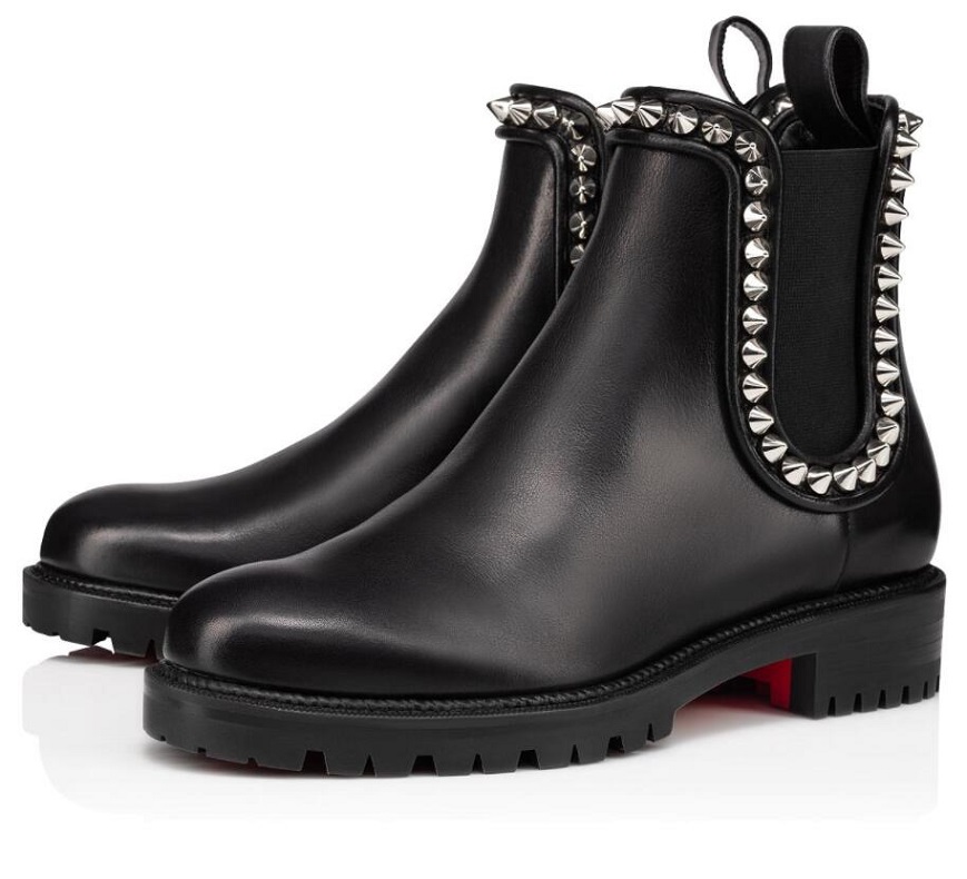 

Elegant Brands Capahutta Spikes Red Bottom Shoes For Women Lug Sole Ankle Boots Sexy Round Toe Lady Booty Party Dress Booties With Box, Black