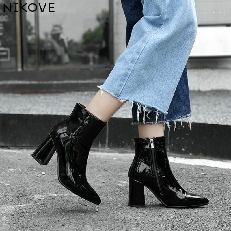 

NIKOVE 2020 Women Ankle Boots Zipper Women Shoes Pu Leather Winter Warm Fashion Black Sliver Gold Shoes Size 34-421
