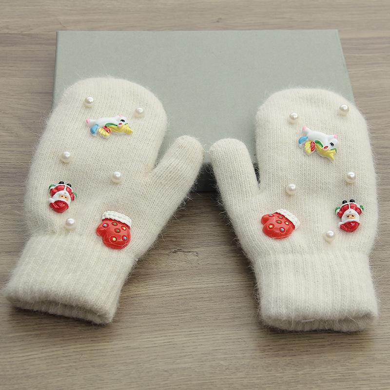 

Winter Warm Soft Fur Knit Mittens Women Full Finger Velvet Cute Cartoon Girls Mittens Chrismas Gift