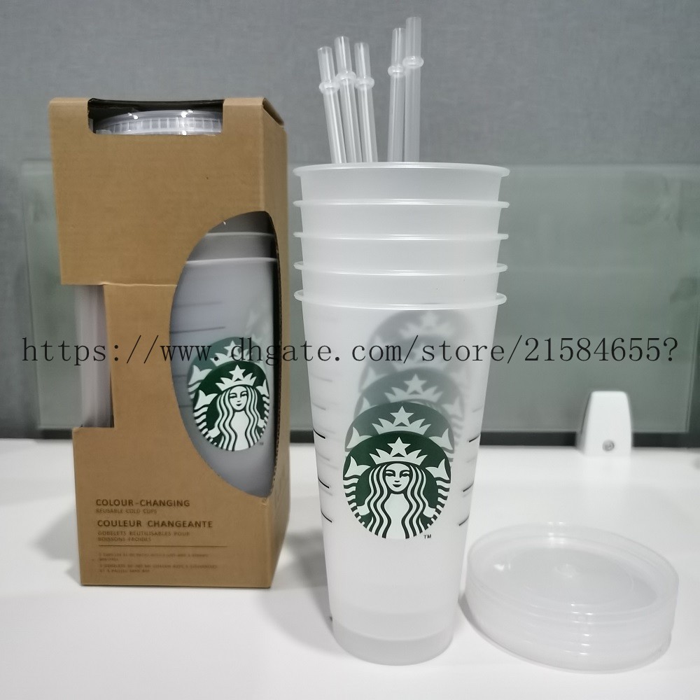 

5pcs 24oz Tumblers Plastic Drinking Juice Cup With Lip And Straw Magic Coffee Mug Costom Starbucks plastic Transparent cup, Minimum 5 pieces