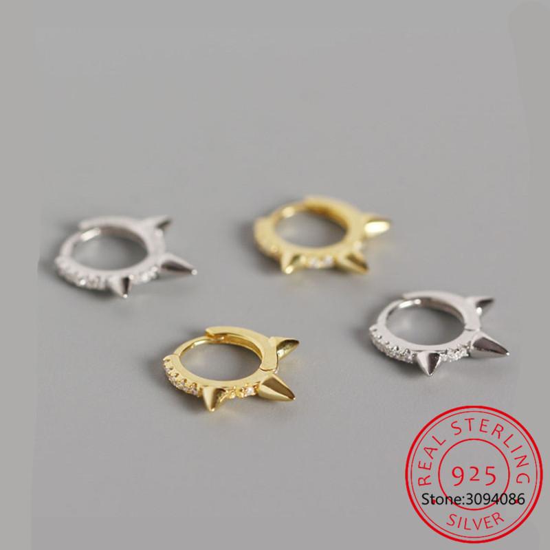 

LEKANI 925 Sterling Silver 7.3mm Spike Pave Huggie Earrings Mini Hoops Women Crystal Luxury Circle Ring Loops Jewelry