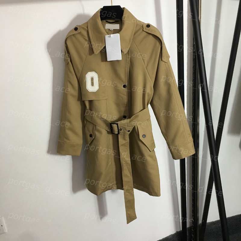 

Letter Embroidered Patch Coats Single Breasted Lapel Trench Coat Long Sleeve Tie Waist Dress Jacket 3 Color, Green with label #20216741