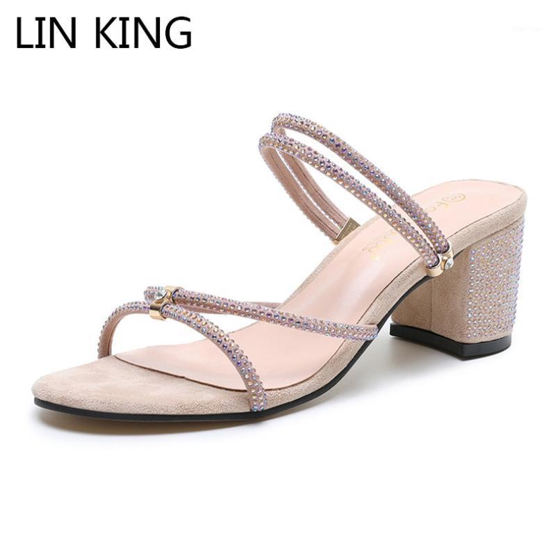 

LIN KING New Style Woman Slippers Summer Shoes Women Sandals Ctrstal Square Heel Ladies Outdoor Casual Sandals Slippers1, Black-style 1