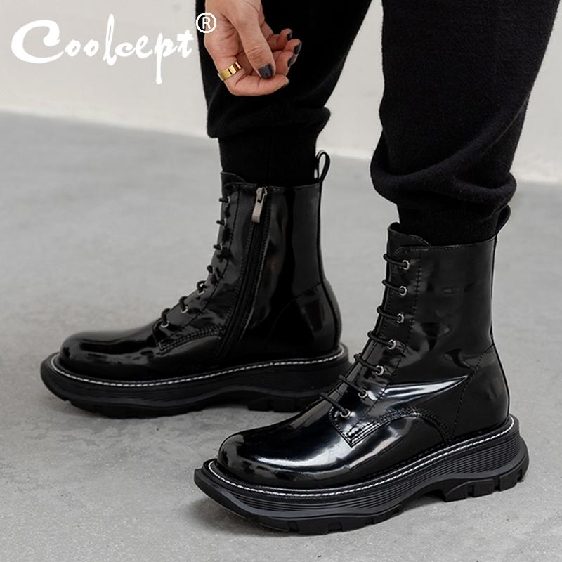 

Coolcept Size 34-42 Women Ankle Boots Fashion Snow Boots Winter Warm Shoes Women Casual Flat Heel Daily Zipper Footwear, Black