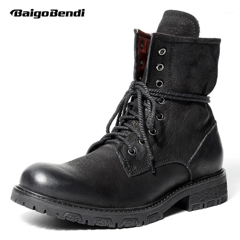 

NEW ARRIVAL!! Must Have Mens Full Grain Leather Mid-calf Boots Soliders Boots Man Winter Motorcycle Riding1, Black
