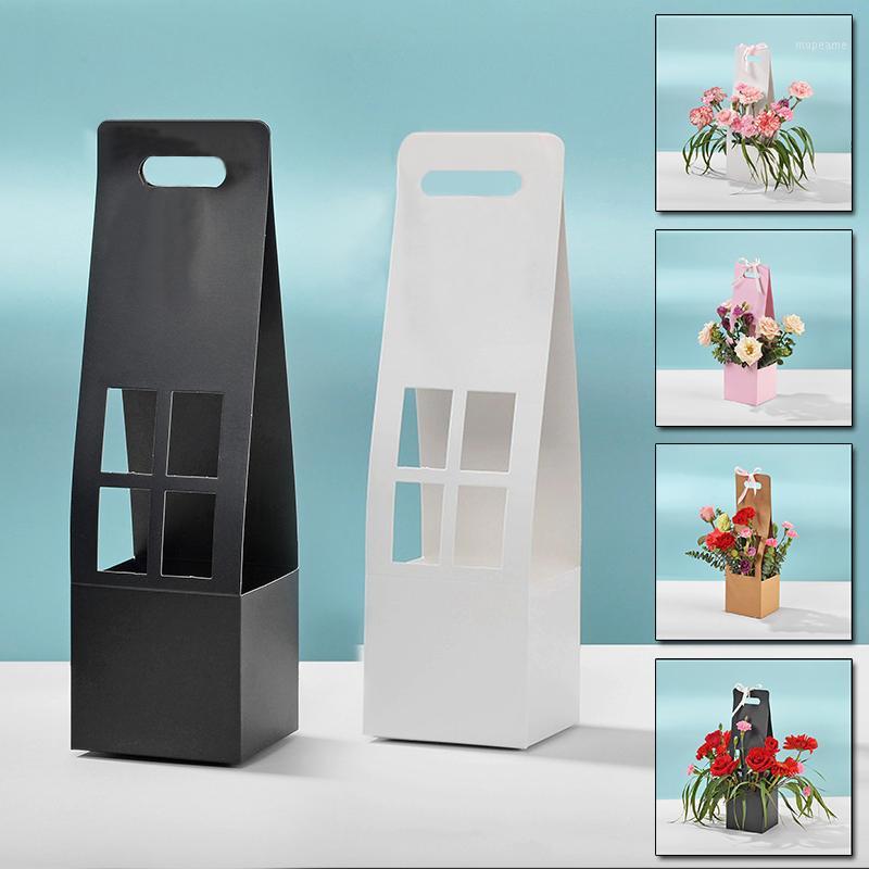 

Portable Flower Box Pink White Waterproof Kraft Paper Bag For Florist Packing Box Valentine's Day Flower Gift Packing Decoration1