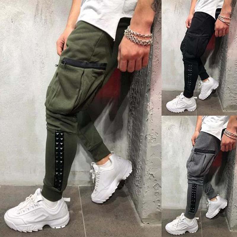 

Outdoor 2020 Spring Autumn hip hop Sports jogging running Zipper pocket men's sport pants casual Haren pants fashion trousers1, Black