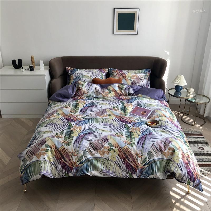 

Queen King Size Bedding Set 4 Piece Quilt Covers Sets Egyptian Cotton Bed Linen Copripiumino Matrimoniale Leaves Funda Nordica1