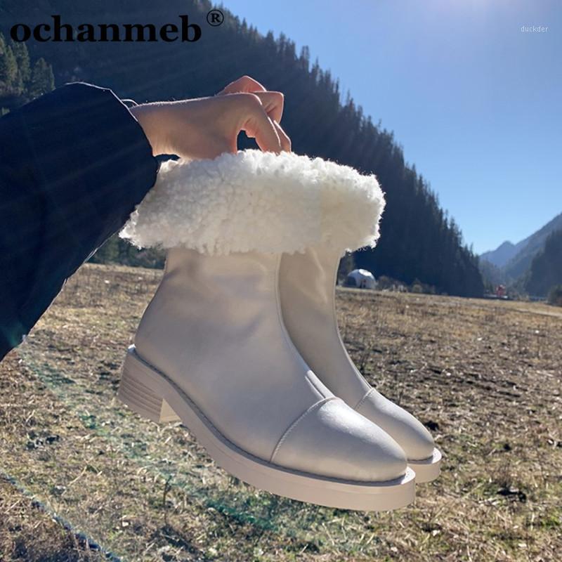 

ochanmeb hot new genuine leather boots women warm sheep wool winter snow boots woman ladies natural leather winter shoes 34-431, Beige boots