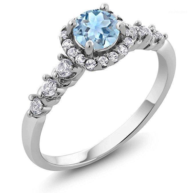 

Wedding Rings Silver Color Ring Geometric Flowers Blue Crystal Engagement Tail For Gift Women CZ Party Jewelry, Slivery;golden