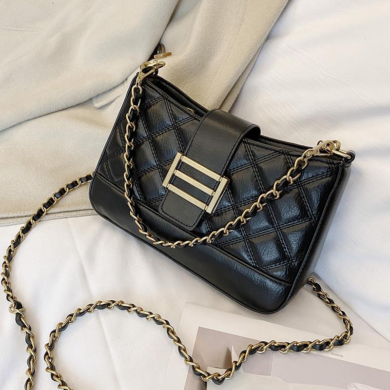 

Niche Design Popular Handbags New Fashion Chain Crossbody Korean Wild Shoulder Square Bag Underarm Bag Dual-use Width: 24cm, Black