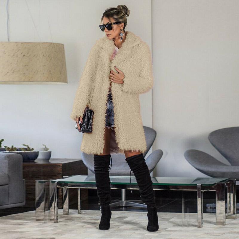 

Winter Women Warm Fuzzy Fluffy Fur Luxury Long Fur Coat Loose Lapel Overwear Thick Warm Plus Size Female Plush Coats, Black