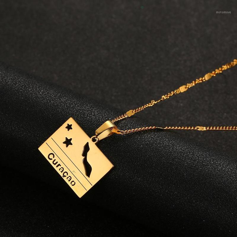 

Stainless Steel Rectangle Curacao Map Pendant Necklaces for Women Girls Gold Color Maps Chain Jewellery1