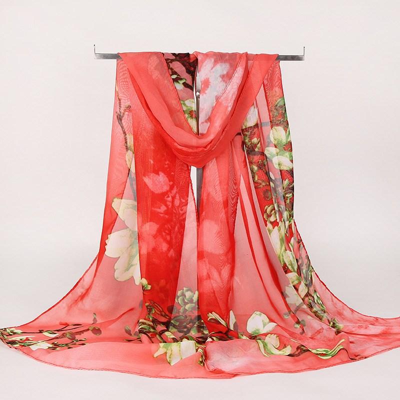 

160*50cm Spring and Summer Print Woman Scarf Oversized Chiffon Leaves Scarf Women Pareo Wrap holiday Sunscreen Long Cape