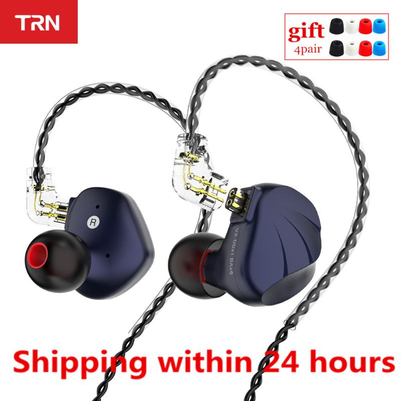 

TRN VX 6BA+1DD Hybrid Unit In Ear Earphone HIFI Metal Monitor Sport Headset With 2pin Cable TRN BA8 BA5 V90 AS16 ZSX C10 PRO C12, Black