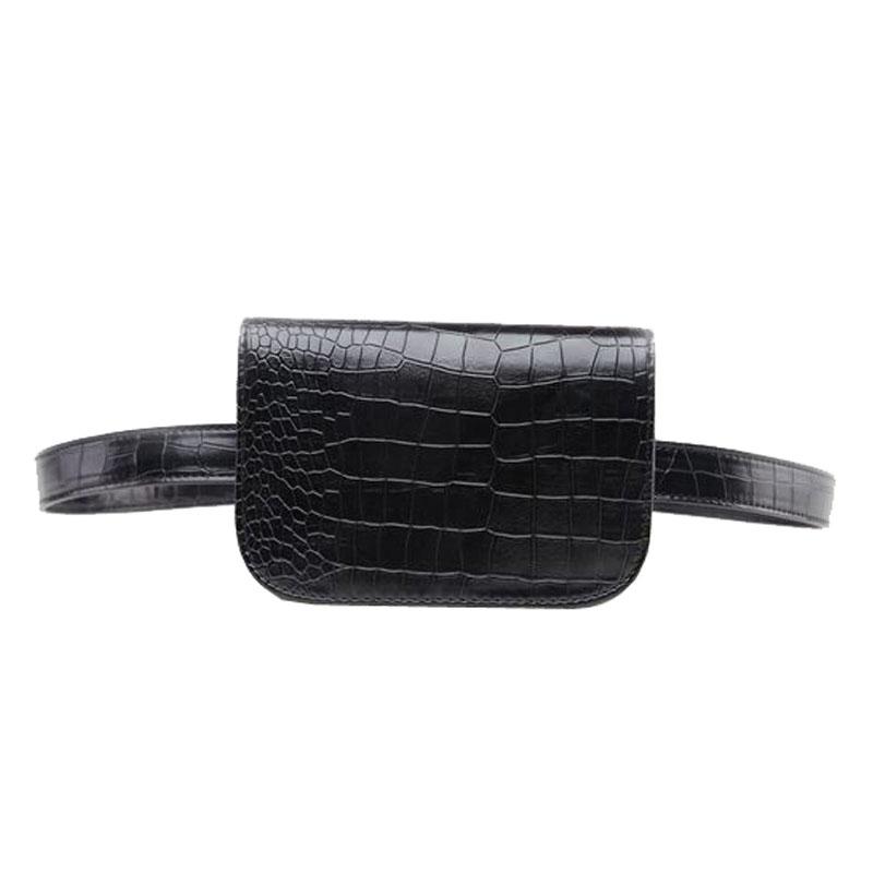 

Fashion Women Waist Bag Vintage PU Leather Waist Bag Women Alligator Pack Travel Belt Wallets S170, Black