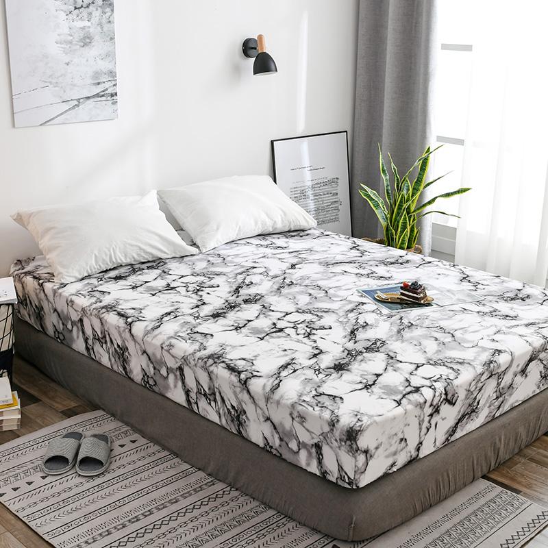 

marbled elastic Fitted Sheet quality 100% Polyester bed linen Cover bedding set Protector bedspread bed sheet with elastic band, White