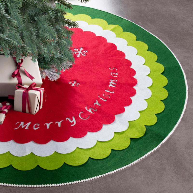 

4 Layers DIY 48 inches Christmas Tree Skirt Xmas Party Delicate Home Decoration Cute Surround Santa Design Ornament Carpet