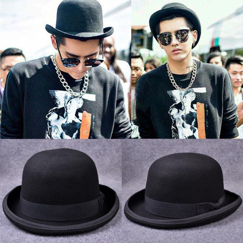 

Paris fashion Men Wool Jazz Hat Dome Floppy Brim Fedora Hat Black Grey Vintage Dress Casual Male Winter Warm Bowler Cap