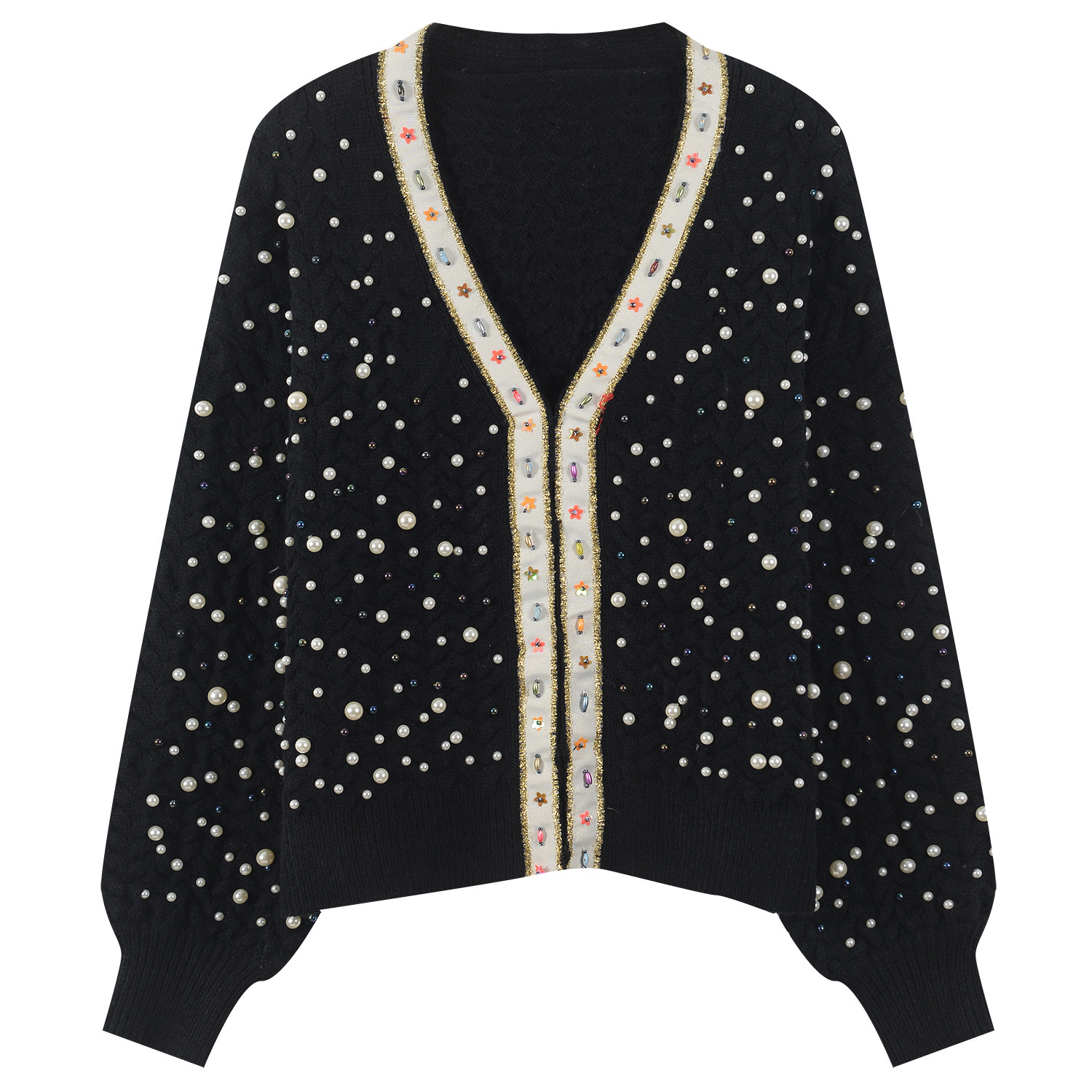 

2021 New Women's Brand Luxury Blouses and Beads Thick Torsion Knitted Cardigan Loose Cleavage in Winter Sweater Mujer Vintage 7G56, Black