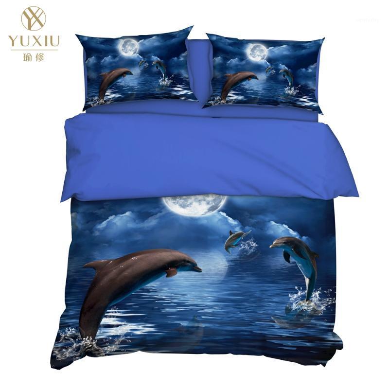 

YuXiu Luxury 3D Bedding Set Blue Ocean Dolphin Duvet Covers 3Pcs Sets Bed Linen Quilt Cover King Queen Full  Double Size1, Style 13