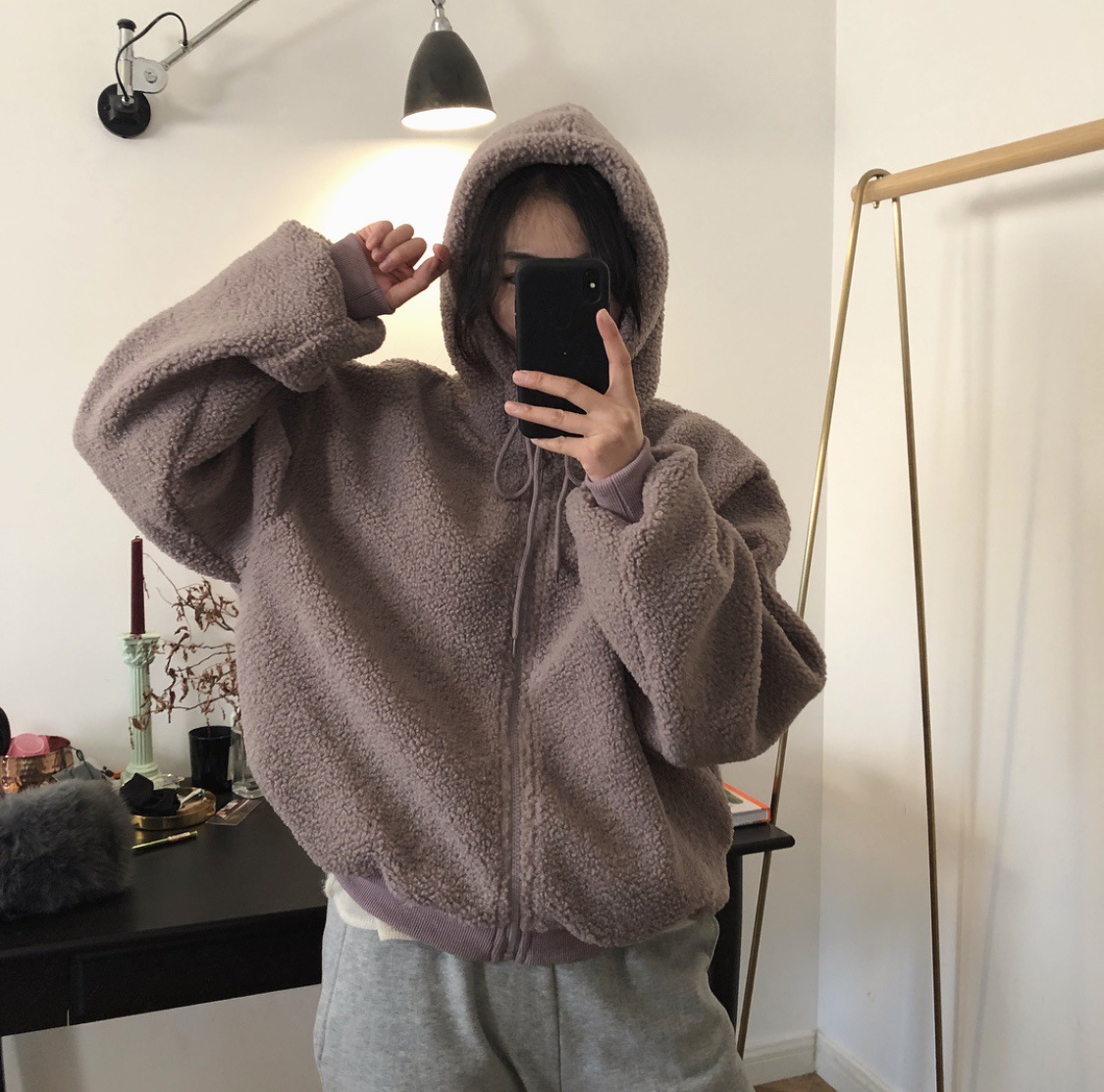 

2021 New Female Autumn and Hairy Winter Zip Up Hoodie Vintage Woman's Clothes Ntho, Black