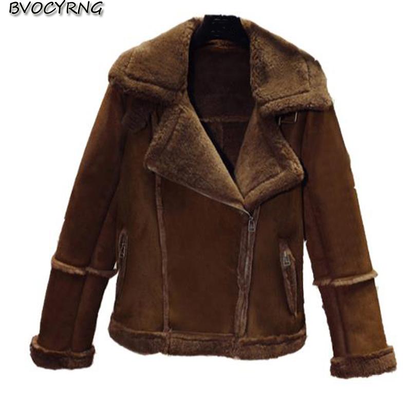

2020 Autumn Winter Faux Suede Lambs Wool Jacket Women Parka Lapel Winter Thicken lambswool Coat Female Short Coats Outerwear, Black