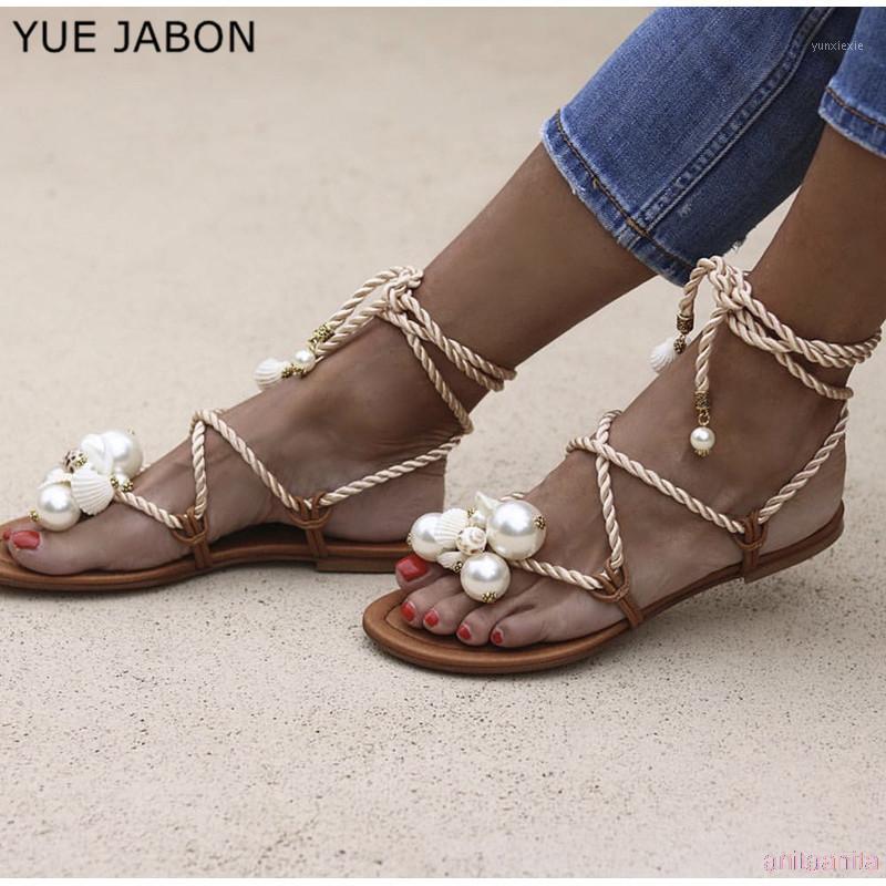 

Big White Pearl Summer shell women sandals lace up women flat sandals Cross-tied Rome Size 43 Retro Beach1, As pic