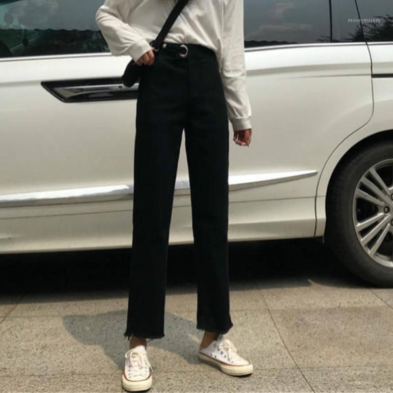 

Autumn Adjustable Belt High Waist 9 Points Capri Pants Straight Pencil Pants Denim Jeans for Women  M L1, Apricot