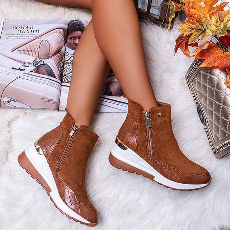 

2020 Women Boots Fashion Winter Ankle Waterproof Boots Round Toe Wedges Snow Warm Women's Sneakers Work Non-slip Female Shoes1, Black
