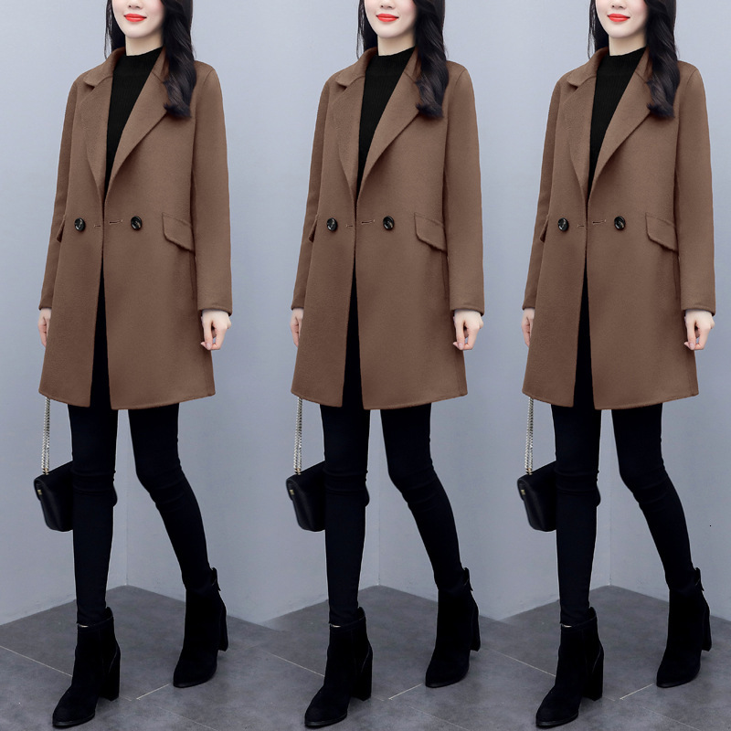 

2021 Large Size of Women Autumn and Winter Clothing New Easing Fine Trim Women's Elegant Wool Suit Blazer Coat HKFM, Red.