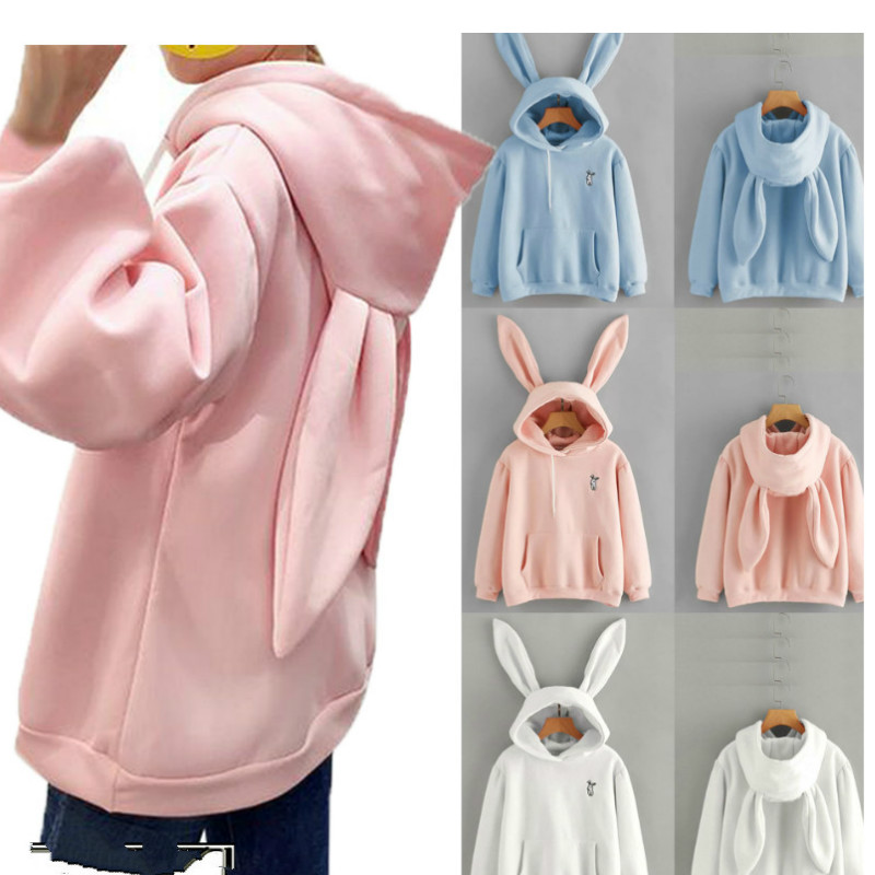 

Februaryfrost Women Cute Bunny Printed Girl Hoodie Casual Long Sleeve Sweatshirt Pullover Ears Plus Size Top Sweatershirt Hot Sale, White