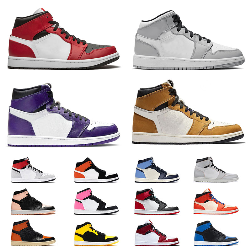 

men women jumpman 1 basketball shoes 1s Obsidian high Court Purple mid Chicago Light Smoke Grey trainers Shattered Backboard sport sneakers, D27 36-46 court purple