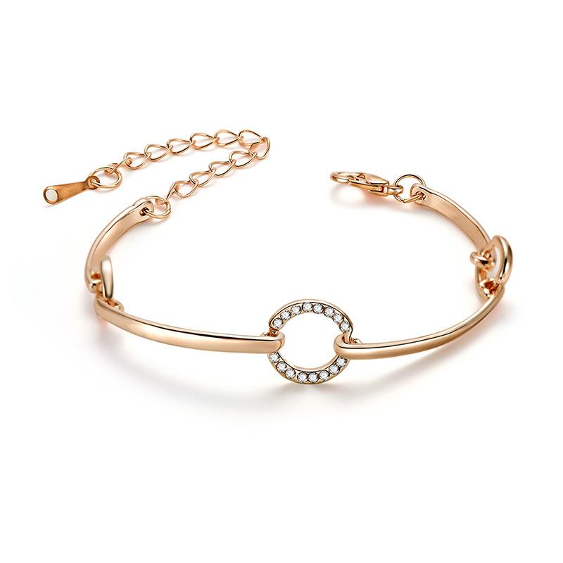 

Fashion Gold Color Round Bracelets For Women Austrian Crystal Round Metal Bangle For Female Thin Adjustable Hand Jewelry Bijoux