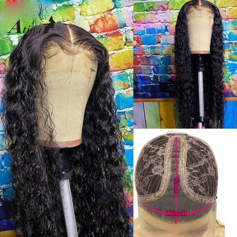 

Atina HD Transparent Lace Curly Wig Brazilian Remy Bleach Knots Glueless Invisible Lace Part Wig For Black Women 250 Density, Black;brown