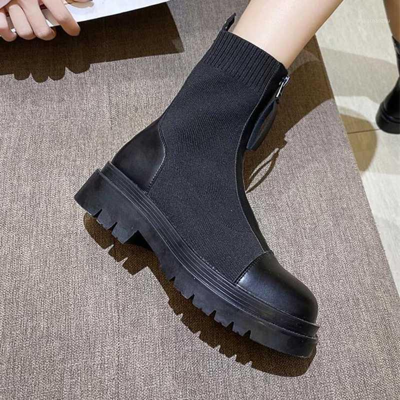 

Ankle Boots Women Boots Women Shoes Woman Fashion Flat Elastic Socks 2020 Autumn New Breathable Short D5091, Black
