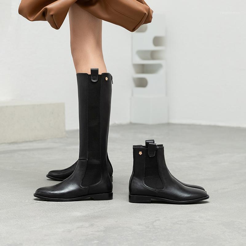 

knee boots Female boots Genuine leather black knight Women Autumn winter Women shoes Size 34-401, Clear
