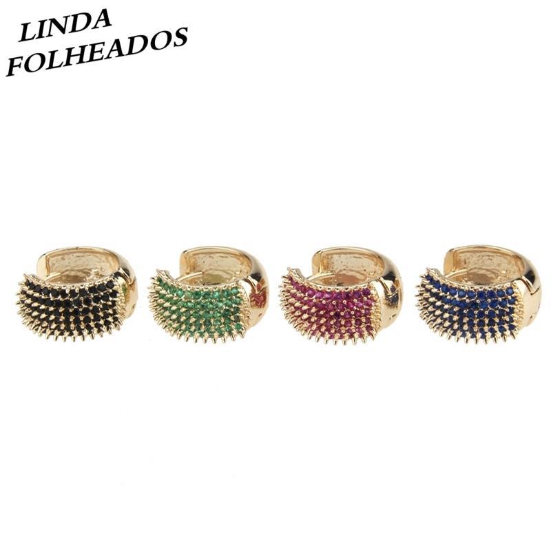 

New Arrival Fashion Designed Round Punk Rivet Brincos Big/Small Gold Copper Multi Colors Hoop Earrings for Unisex Street Party