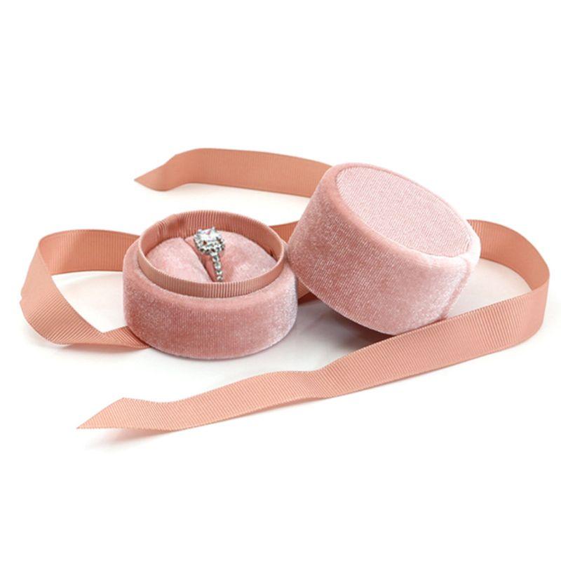 

Jewelry Pouches, Bags Pendant Necklace Box Round Bowknot Wedding Ring Earrings Display Case