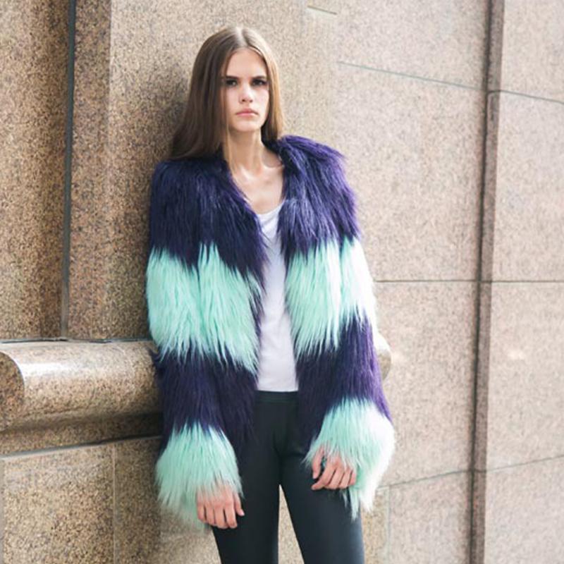 

FOLOBE 2020 High imitation overcoat woman faux fur collar cardigan coat long winter casual furry coat jacket -3XL, Picture color