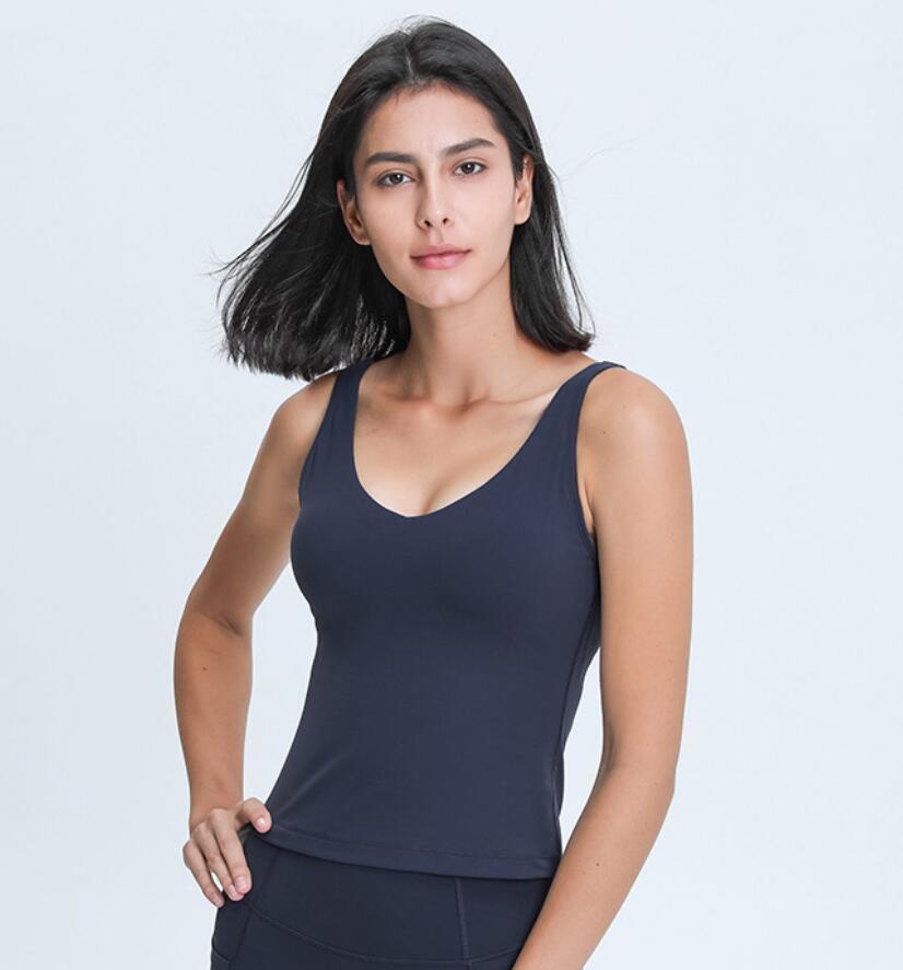 

V-Neck Long Yoga Vest U-shaped Back Skin Feel Naked Yoga Suit Gym Clothes Women Underwear Running Fitness Sports Yoga Tank Tops, White