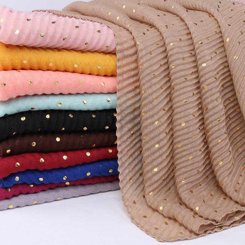 

90*200cm muslim crinkle hijab scarf islamic sprinkle gold scarves with hot stamping foulard femme musulman solid shawls