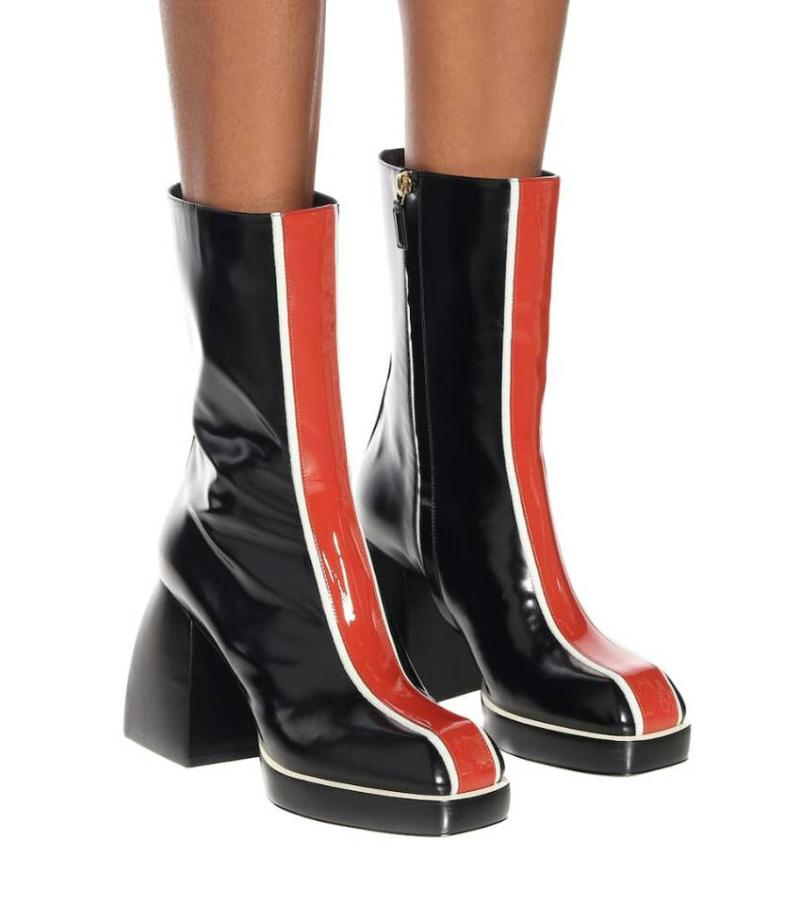 

2020 Autumn Winter Women Mid-Calf Boots Genuine Leather Platform Thick Heels Pumps Newest Night Club Shoes Woman Heels, Black