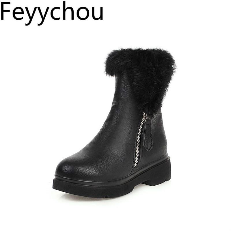 

Women Boots Autumn Winter Med Heel Warm Pu Ankle Hair Snow Boots Flat Platform Plush 2020 New Sexy Fashion Brown Black